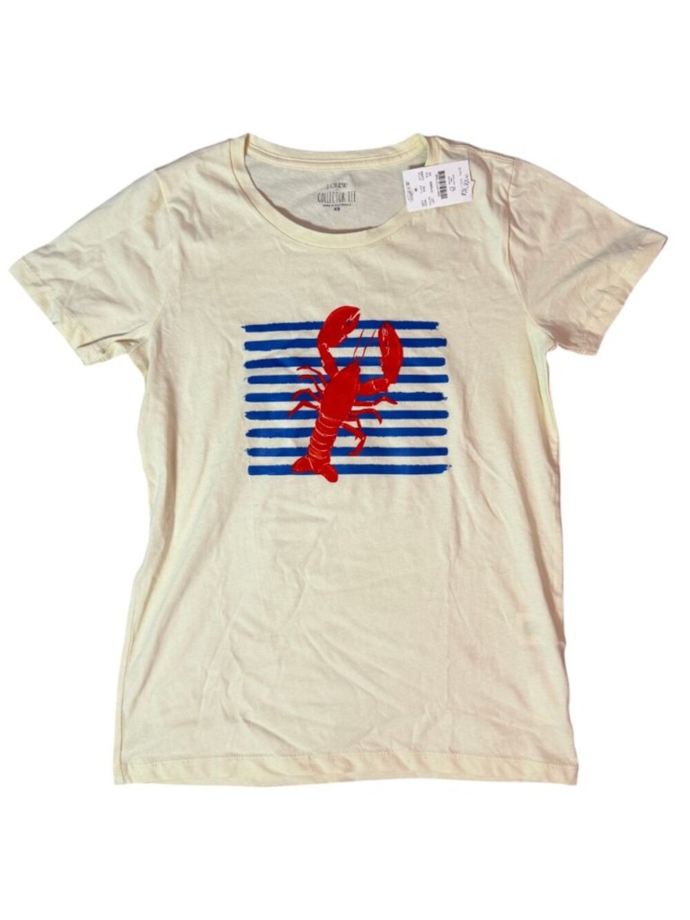 J.Crew Collector Tee Lobster Nautical Stripe Graphic T-Shirt Cream XS NWT